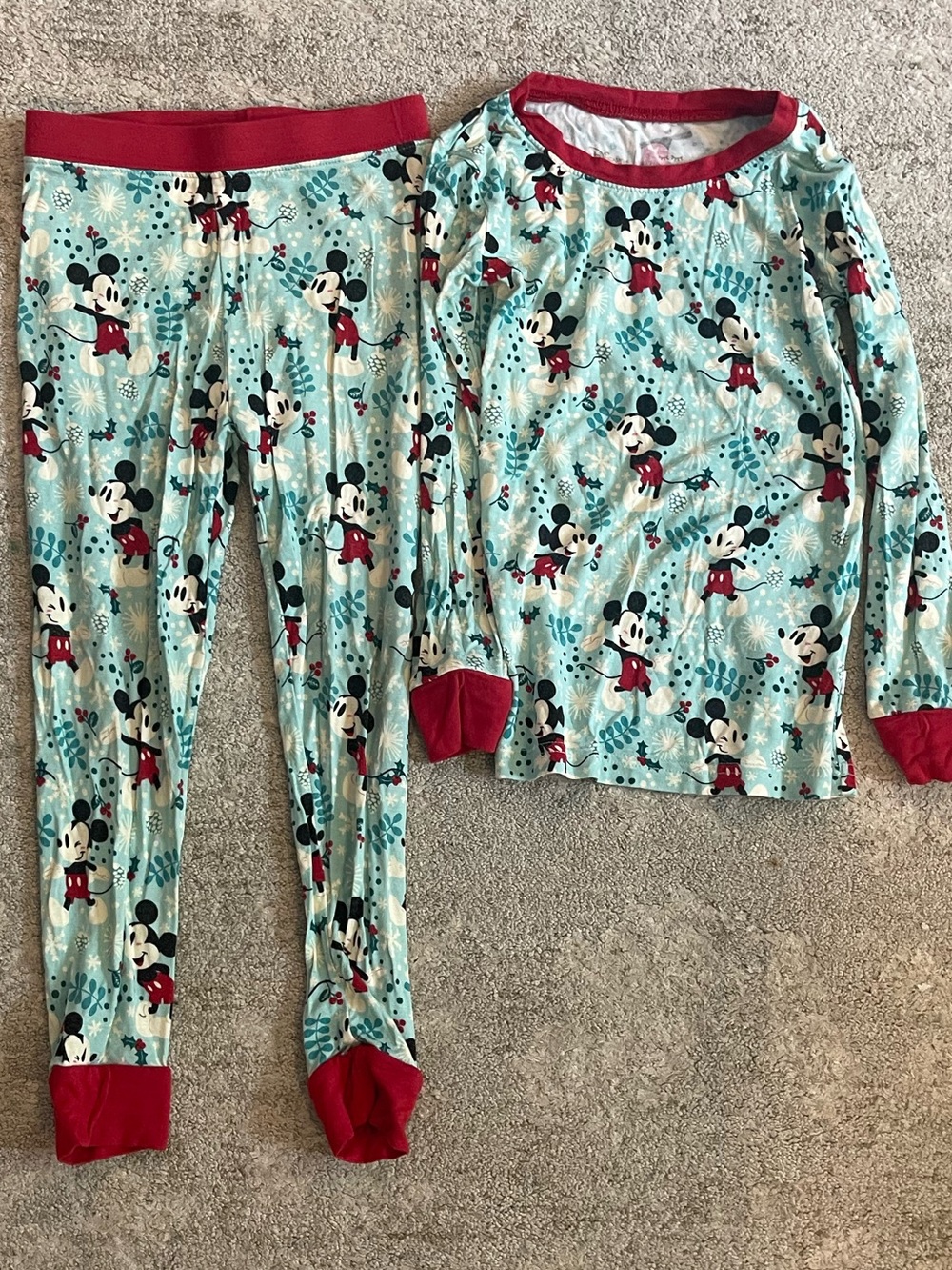 Little Sleepies Disney Mickey Mouse Holiday Winter Pajama Set with Red Trim